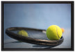 Tennischläger mit Bällen auf Leinwandbild gerahmt Größe 60x40