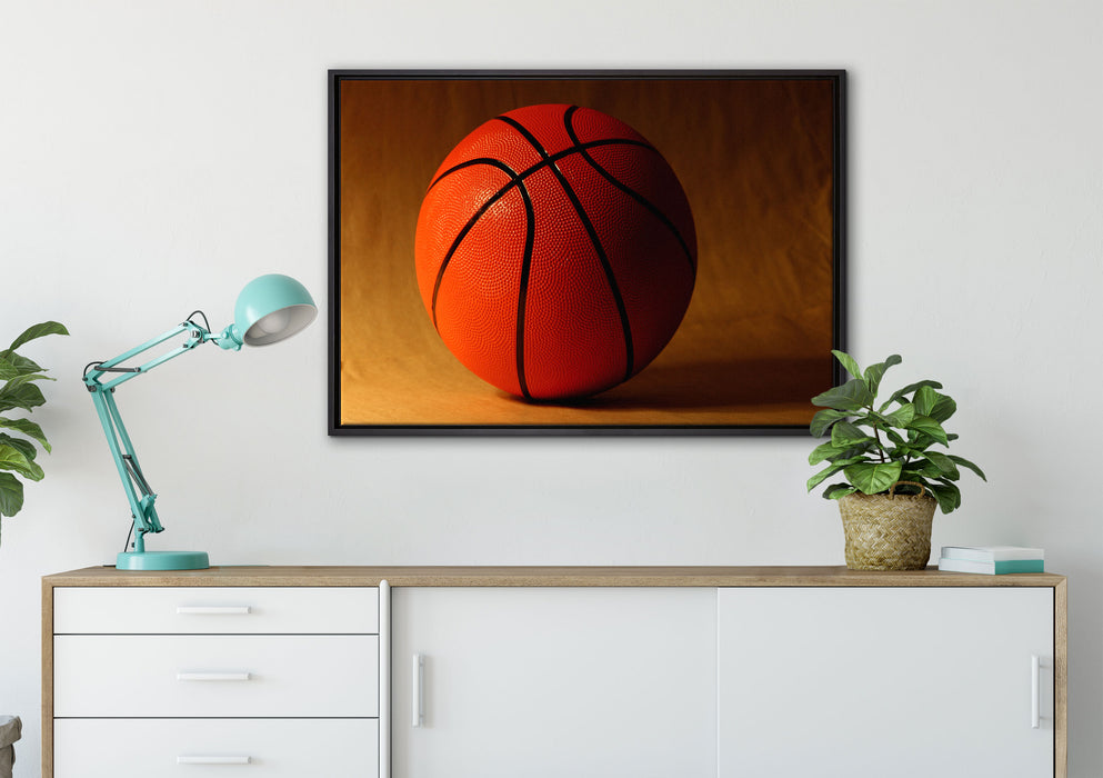 Basketball schwarzer Hintergrund auf Leinwandbild gerahmt verschiedene Größen im Wohnzimmer