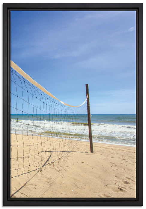 Volleyballnetz am Strand auf Leinwandbild gerahmt Größe 60x40