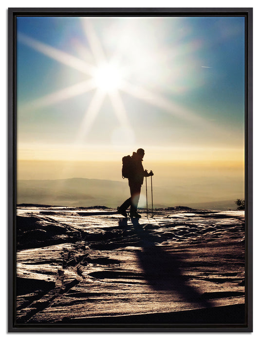 Wintersport Sonnenuntergang Ski auf Leinwandbild gerahmt Größe 80x60