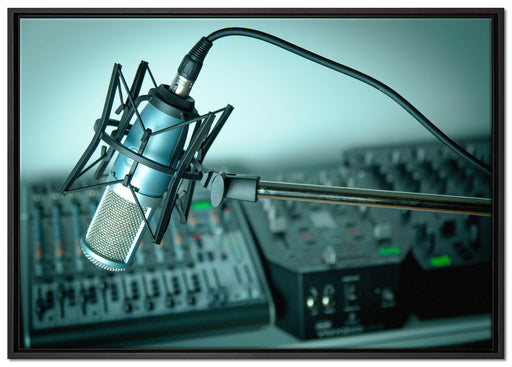 Mikrofon mit Musikanlagen auf Leinwandbild gerahmt Größe 100x70