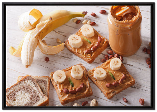 Erdnussbutter Bananen Sandwich auf Leinwandbild gerahmt Größe 100x70