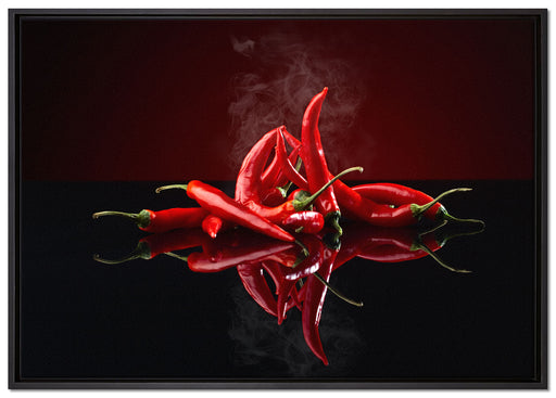 Feurige rote Chili Schoten auf Leinwandbild gerahmt Größe 100x70