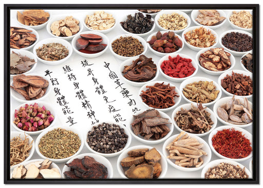 Chinesische Kräutermedizin auf Leinwandbild gerahmt Größe 100x70