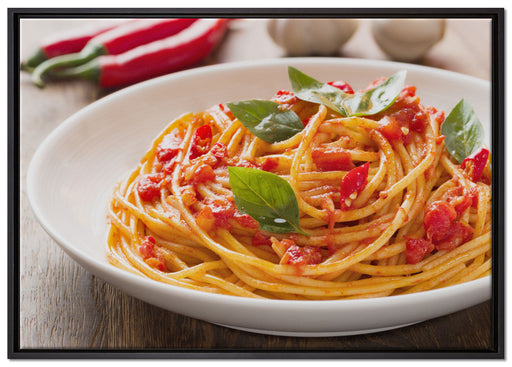 Rustikale italienische Spaghetti auf Leinwandbild gerahmt Größe 100x70