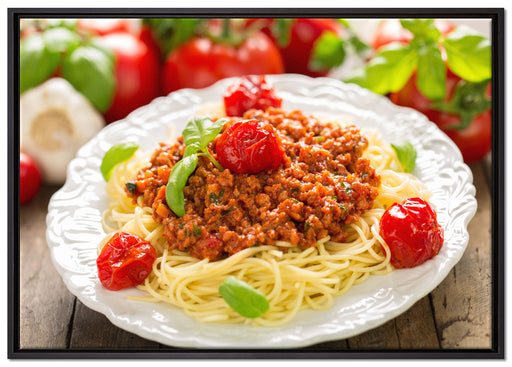 Spaghetti Bolognese auf dem Teller auf Leinwandbild gerahmt Größe 100x70