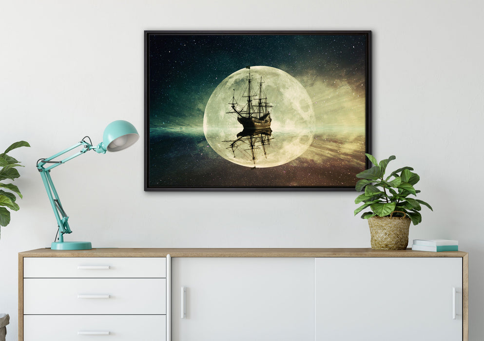 Geisterschiff im Weltall auf Leinwandbild gerahmt verschiedene Größen im Wohnzimmer