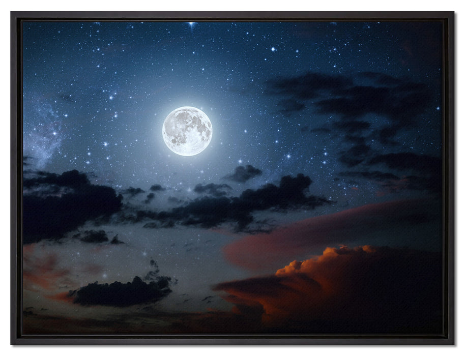 Leuchtender Mond am Nachthimmel auf Leinwandbild gerahmt Größe 80x60