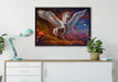 Weißer Pegasus mit Engelsflügel auf Leinwandbild gerahmt verschiedene Größen im Wohnzimmer