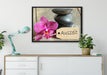 Auszeit Orchidee mit Zen Steinen auf Leinwandbild gerahmt verschiedene Größen im Wohnzimmer