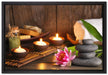 Kerzen mit Zen Steinen und Seerose auf Leinwandbild gerahmt Größe 60x40