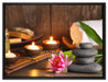 Kerzen mit Zen Steinen und Seerose auf Leinwandbild gerahmt Größe 80x60