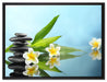 Zen Steinturm Monoi Blüten auf Leinwandbild gerahmt Größe 80x60