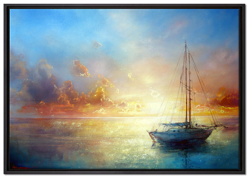 Schönes Gemälde eines Bootes auf Leinwandbild gerahmt Größe 100x70