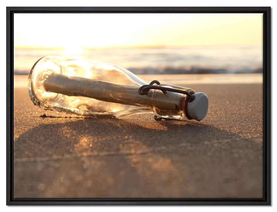 Flaschenpost am Strand auf Leinwandbild gerahmt Größe 80x60