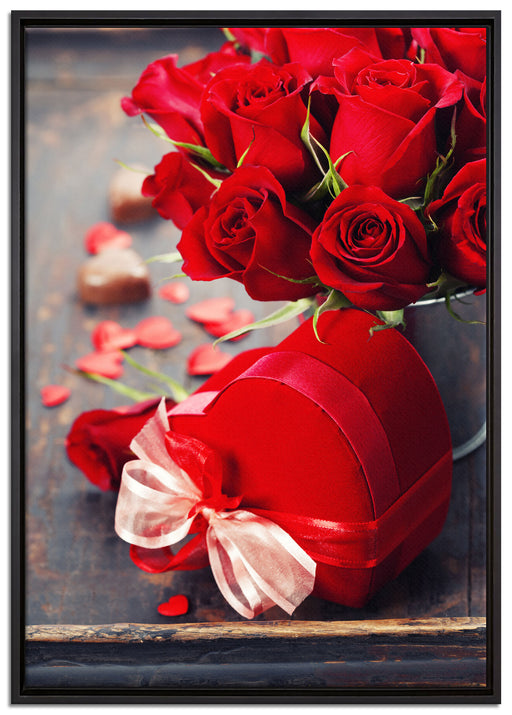 Rosen mit Herz auf Leinwandbild gerahmt Größe 100x70