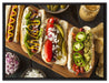 Amerikanische Hotdogs auf Leinwandbild gerahmt Größe 80x60