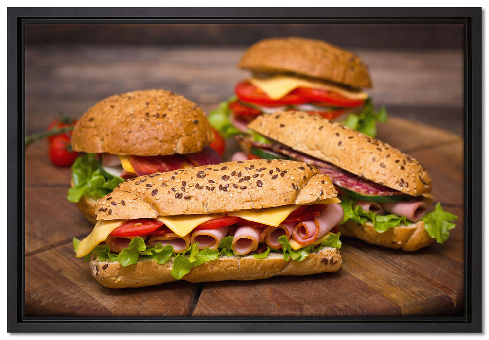 Köstliche Sandwiches auf Leinwandbild gerahmt Größe 60x40