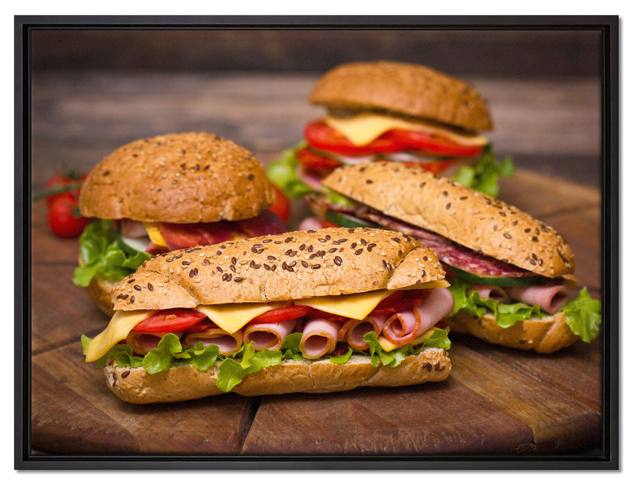 Köstliche Sandwiches auf Leinwandbild gerahmt Größe 80x60