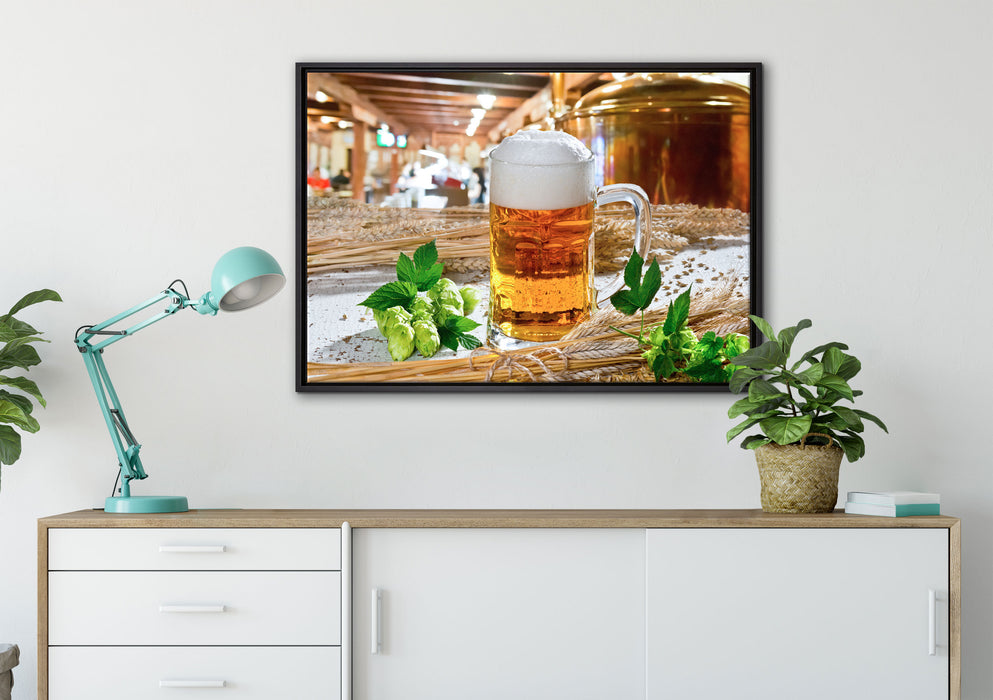 Deutsches frisches Bier auf Leinwandbild gerahmt verschiedene Größen im Wohnzimmer
