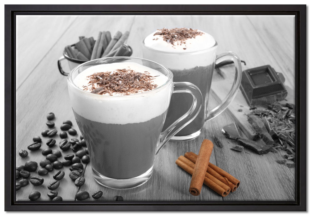 heiße Schokolade und Kaffee auf Leinwandbild gerahmt Größe 60x40