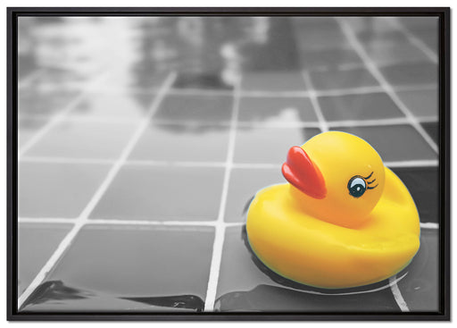Quietsche Ente im Wasser auf Leinwandbild gerahmt Größe 100x70