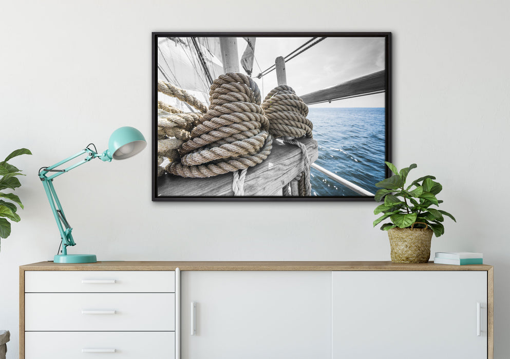 Tau Seile auf einem Schiff auf Leinwandbild gerahmt verschiedene Größen im Wohnzimmer