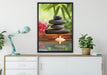 Seerose mit Zen Steinen und Kerzen auf Leinwandbild gerahmt verschiedene Größen im Wohnzimmer