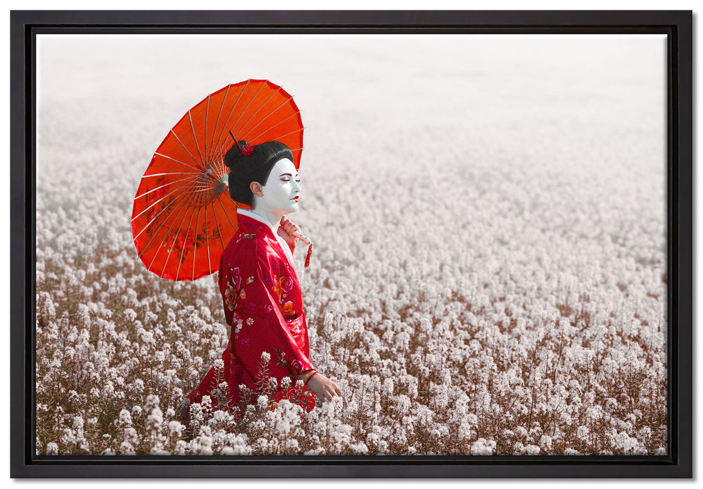 Geisha auf dem Feld auf Leinwandbild gerahmt Größe 60x40