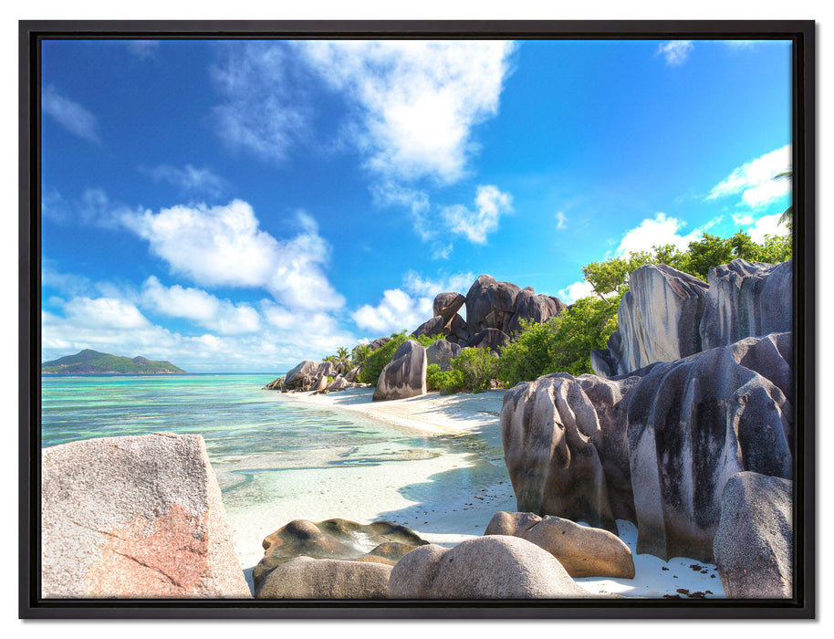 Seychellen Strand auf Leinwandbild gerahmt Größe 80x60