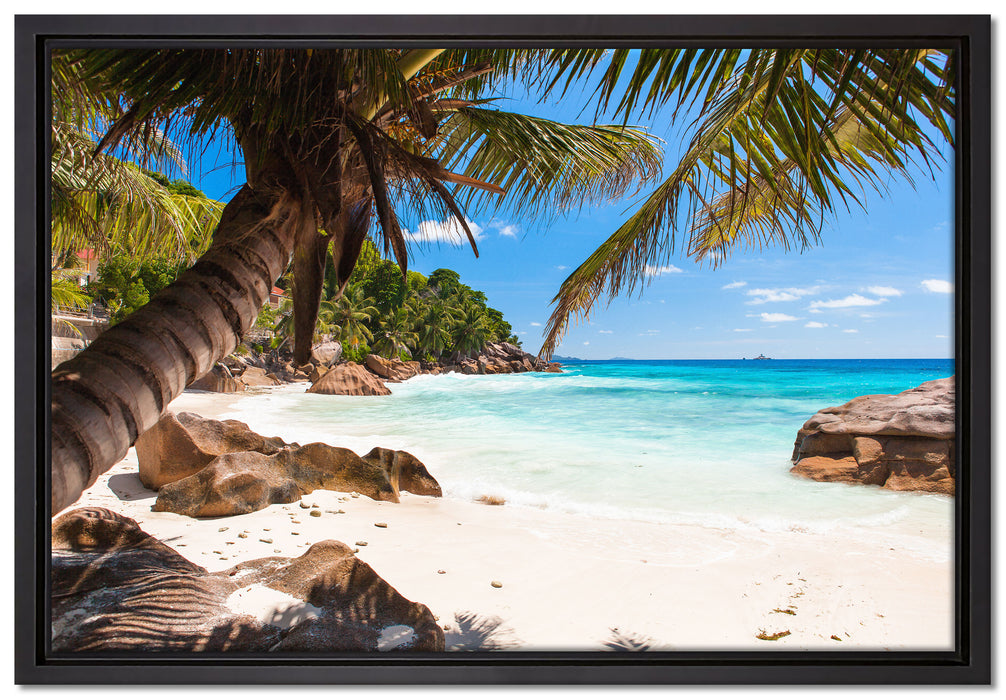 Palmenstrand Seychellen auf Leinwandbild gerahmt Größe 60x40