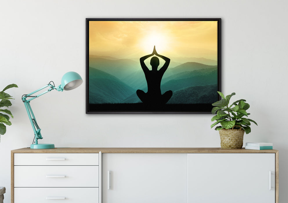Yoga und Meditation auf Leinwandbild gerahmt verschiedene Größen im Wohnzimmer