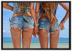 Hippiemädchen in Shorts auf Leinwandbild gerahmt Größe 100x70