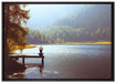 Yoga am See auf Leinwandbild gerahmt Größe 100x70