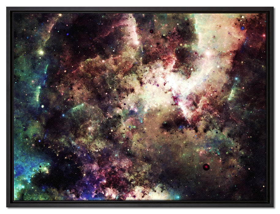 Bunte Nebelgalaxie und Sterne auf Leinwandbild gerahmt Größe 80x60