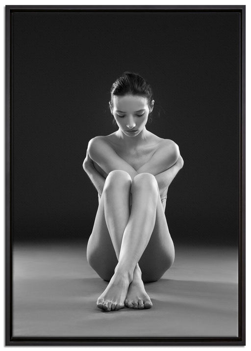 Nackte Frau macht Yoga auf Leinwandbild gerahmt Größe 100x70