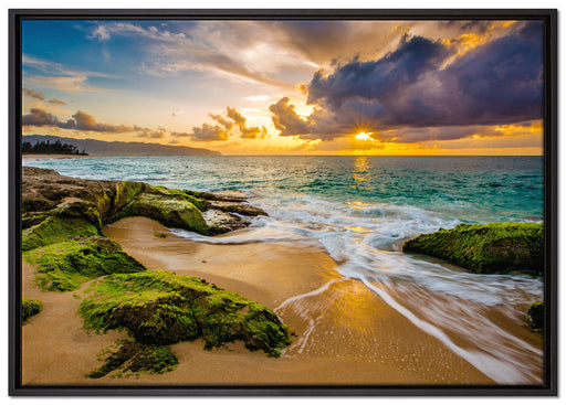 Sonnenuntergang auf Hawaii auf Leinwandbild gerahmt Größe 100x70