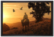 Ein Cowboy im Sonnenuntergang auf Leinwandbild gerahmt Größe 60x40