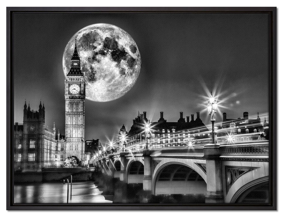 Big Ben vor Mond in London auf Leinwandbild gerahmt Größe 80x60