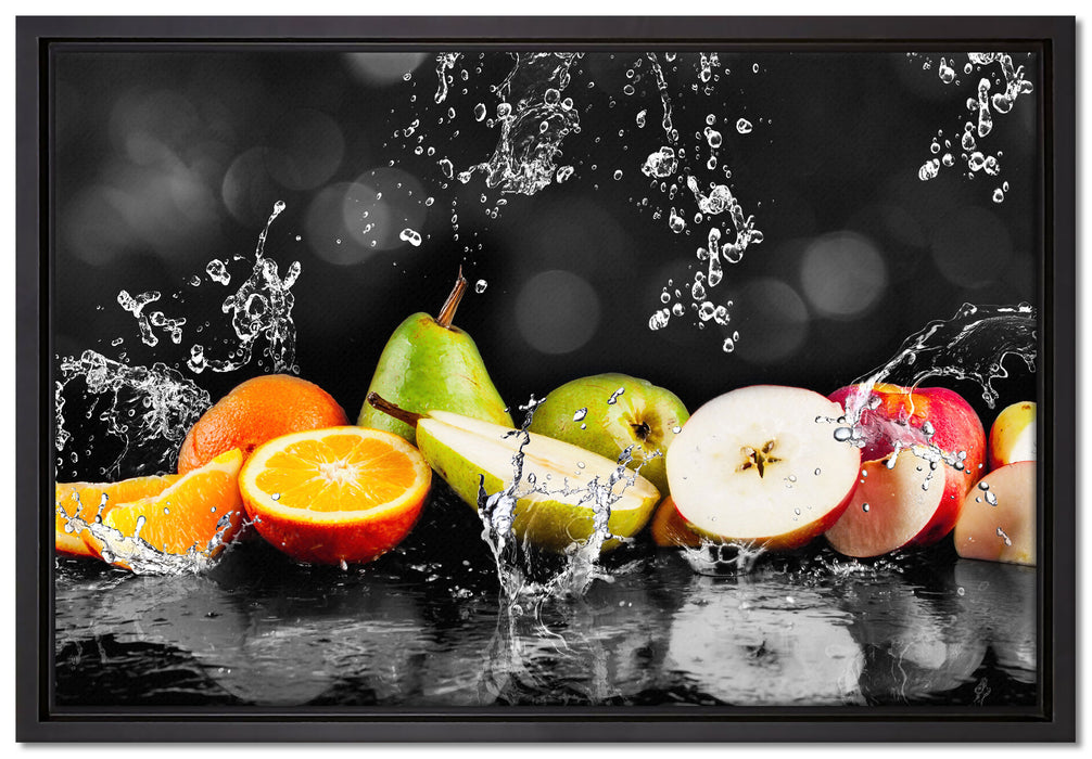 Früchte im Wasser auf Leinwandbild gerahmt Größe 60x40