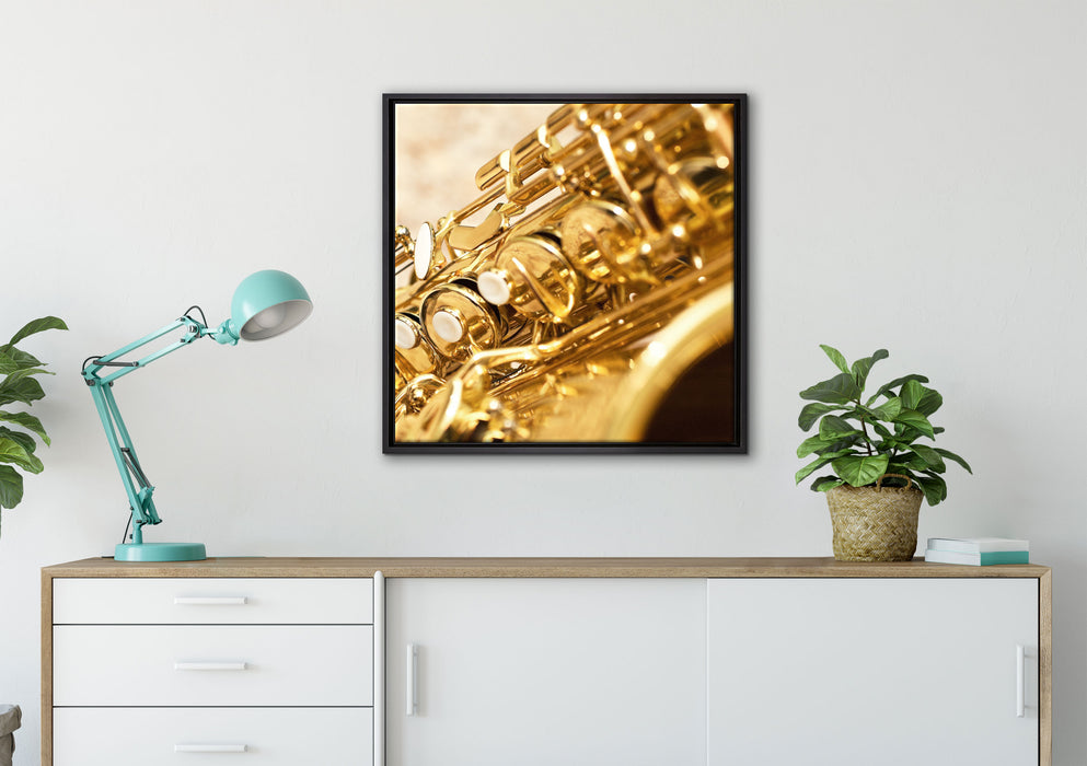 Saxophon auf Leinwandbild gerahmt Quadratisch verschiedene Größen im Wohnzimmer