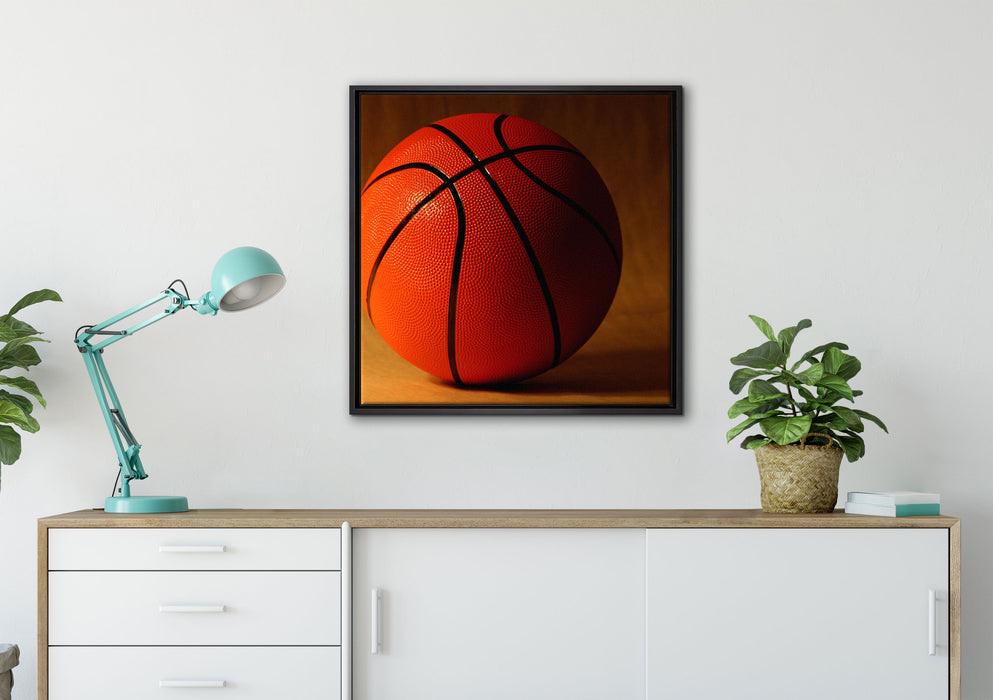 Basketball schwarzer Hintergrund auf Leinwandbild gerahmt Quadratisch verschiedene Größen im Wohnzimmer