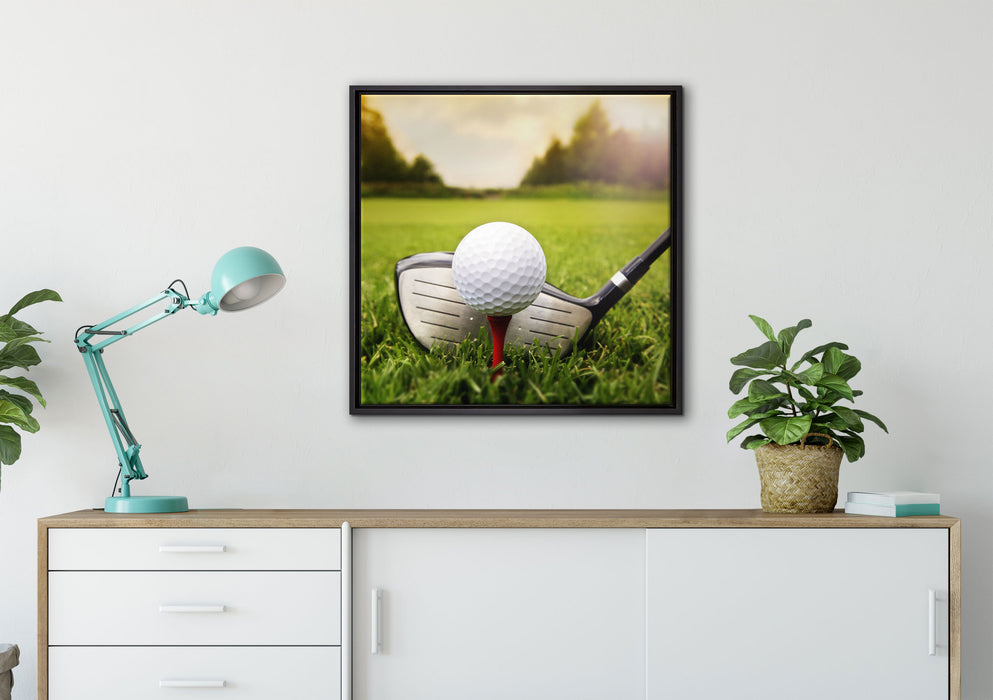 Golf Abschlag auf Leinwandbild gerahmt Quadratisch verschiedene Größen im Wohnzimmer