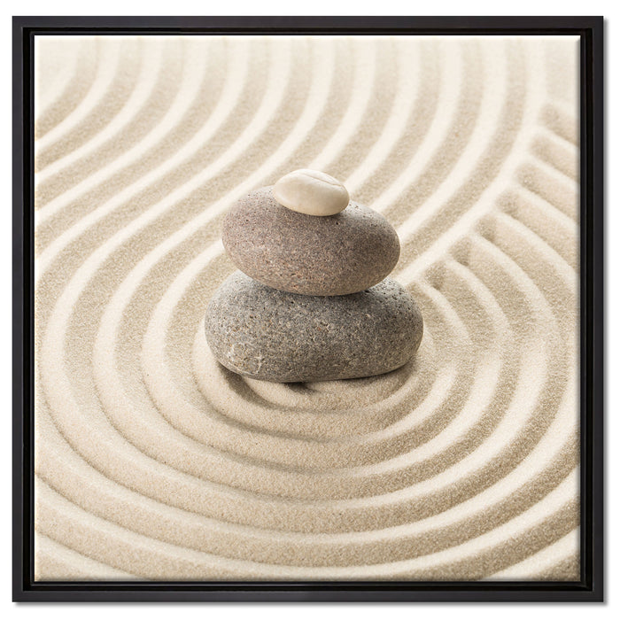 Steinmuster im Sand auf Leinwandbild Quadratisch gerahmt Größe 60x60