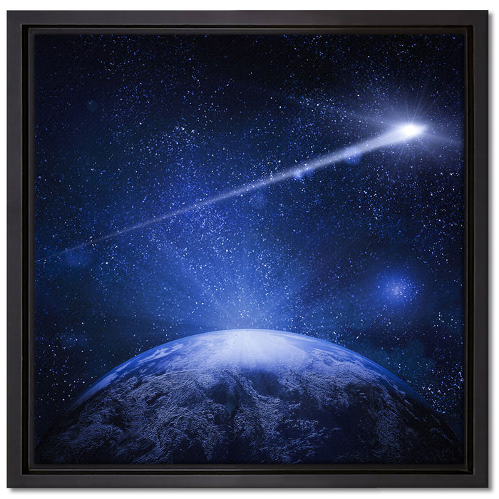 Sternschnuppe fliegt über die Erde auf Leinwandbild Quadratisch gerahmt Größe 40x40