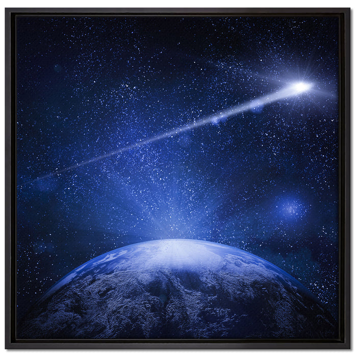 Sternschnuppe fliegt über die Erde auf Leinwandbild Quadratisch gerahmt Größe 70x70
