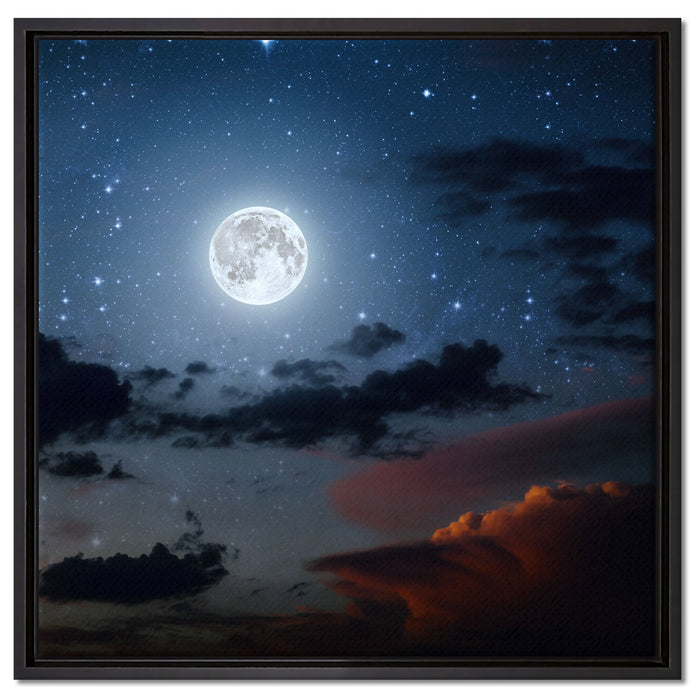 Leuchtender Mond am Nachthimmel auf Leinwandbild Quadratisch gerahmt Größe 60x60