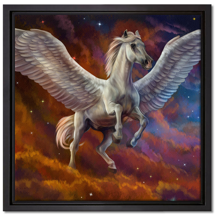 Weißer Pegasus mit Engelsflügel auf Leinwandbild Quadratisch gerahmt Größe 40x40