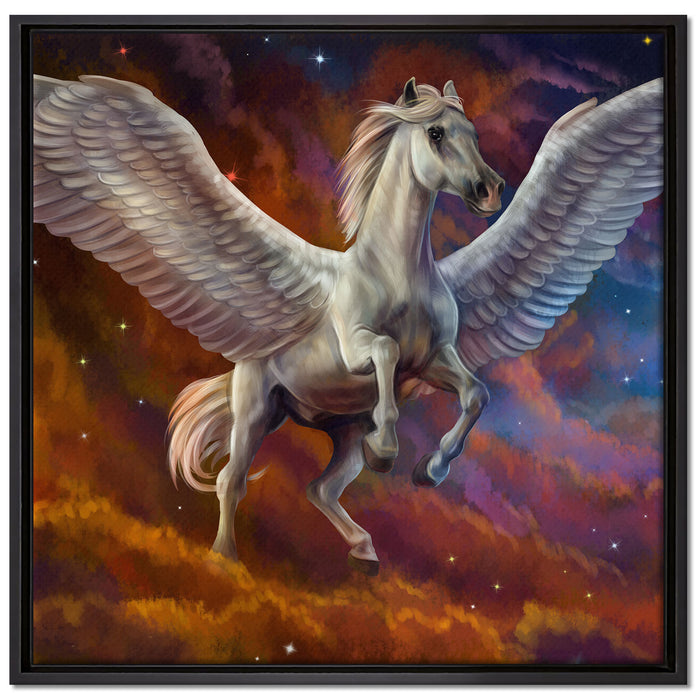 Weißer Pegasus mit Engelsflügel auf Leinwandbild Quadratisch gerahmt Größe 70x70