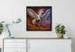 Weißer Pegasus mit Engelsflügel auf Leinwandbild gerahmt Quadratisch verschiedene Größen im Wohnzimmer